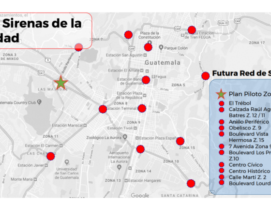 Sirena de alerta temprana instalada sobre valla publicitaria en Ciudad de Guatemala